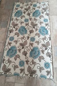 Curtain Fabric Remnant - Turquoise Flowers On Cream