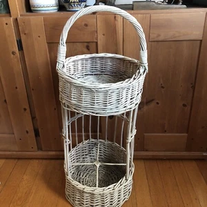 Vintage Wicker Two Tier Indoor Plant Stand W/ StorageCurvy Top Planter 26” - Picture 1 of 8