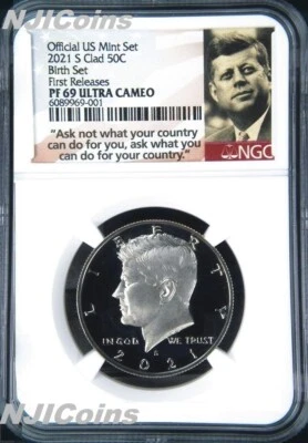 2021 S Proof Kennedy Half Dollar 50c NGC PF69 Ultra CAMEO FR BIRTH SET Version - Image 1 of 2
