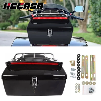 Motorcycle Trunk Tour Tail Box w/ Tail Light & Top Luggage Rack For Honda Harley - Image 1 of 4