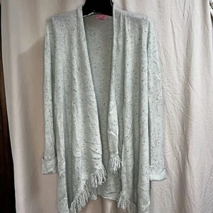 Lilly Pulitzer Pullover Damen mittelblau Inglewood Kaschmir Cardigan Fransen offen - Bild 1 von 10