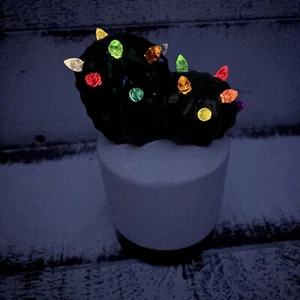 TWO Ceramic Christmas Tree Cactus Succulent Light Up Nostalgic Lighted, 5.5" NIB - Picture 1 of 3