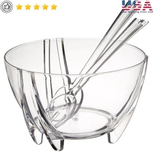Acrylic Salad Bowl W/ Servers 6 Quart Dishwasher Safe BPA Free Elegant Design US - Picture 1 of 5