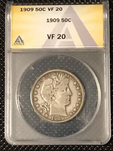 1909 Barber Half Dollar ANACS VF20 Very Nice Eye Appeal - Picture 1 of 4
