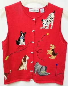 Marisa Christina Sleeveless Sweater Vest  Buttons Sz M Dog Lover - Picture 1 of 11