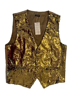 COOFANDY gold Sequin Button up vest-Size Medium-New with Tags - Picture 1 of 3