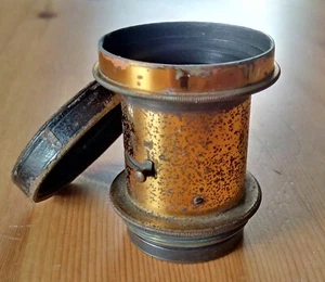 Antique Brass Lens, F8 - Clean Optics - 44mm Mount - Half Plate? - Picture 1 of 8