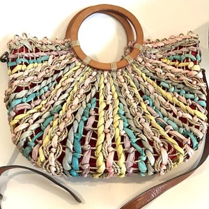 Patricia Nash Bag Purse Pastel Raffia Woven Straw Lesa Satchel Boho Large Size - Picture 1 of 16