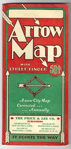Westfield MA Arrow Straßenkarte Straßenfinder Preis & Lee 50 Cent um 1940 - Bild 1 von 2