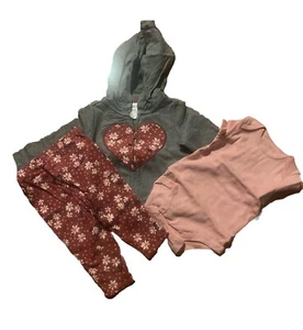 New Carter's 6 M Girl 3 Piece Set Hoodie Sweatshirt Top & Pants - Picture 1 of 2