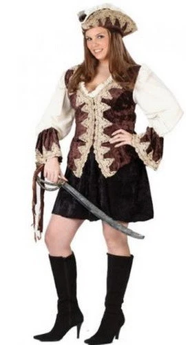 Disfraz de Pirata Dama Real Br & Crm 2 Piezas Corto Vestido Elegante y Sombrero Disfraz Plus    Foto 1 de 1