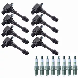 Ignition Coils + NGK Spark Plugs for 03-10 Infiniti M45 & 2002-2006 Q45 V8 4.5L - Picture 1 of 7