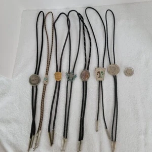 VINTAGE BOLO TIE LOT OF 8 & 1 SLIDE - Picture 1 of 24