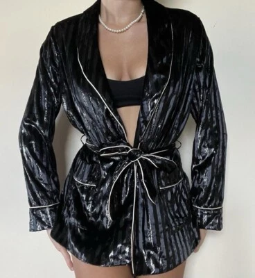 Victoria's Secret Mujer Esmoquin Estilo Chal Cuello Negro Chaqueta Metálica L Foto 1 de 2