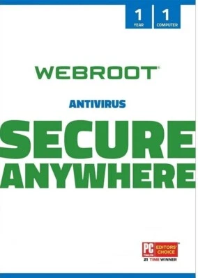 Webroot Secure Anywhere Antivirus 2026, 1 Device, 1 Year for PC | Mac - Image 1 of 4