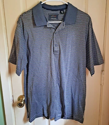 Camisa Polo Greg Norman Azul Blanco Rayas Para Hombre Dorado Grande Algodón Logo Tiburón Foto 1 de 4