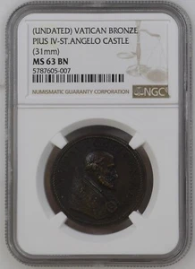 1559-1565, Vatican, Pius IV. Bronze "Castel Sant' Angelo" Medal. NGC MS-63 BN! - Picture 1 of 4