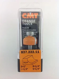 CMT 837.222.11 Cove Router Bit, 1/4" Shank, 1/4" Radius, Made in Italy - Picture 1 of 2