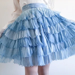 Dolce Gabbana Blue Ombre Silk Ruffle Skirt Silk Layered Dance Mini Skirt Size S - Picture 1 of 15