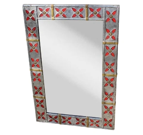 Syrian Pewter, Brass and Enameled Mirror Cover