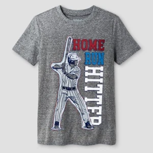 Cat & Jack Boys Heather Gray Home Run Hitter Baseball T-Shirt Size 4-5 XS, 16 XL - Picture 1 of 1