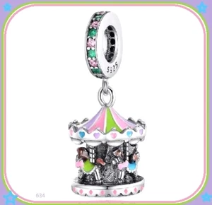 Genuine 925 Sterling Silver Fashion Charm 3D BRIGHT CAROUSEL DANGLE 13mm x 10mm - Picture 1 of 1