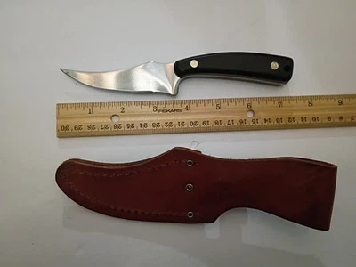 Trade Old Timer 夏普手指固定刀片刀带皮革鞘美国 — 第 1/2 张图片