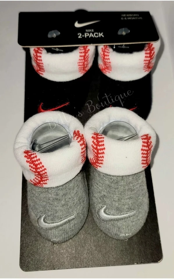 2 PACK NIKE AIR BASEBALL BABY NEWBORN INFANT BOOTIES. BLACK/GREY. 0-6M - Image 1 of 1