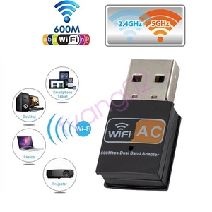 DUAL BAND WIFI DONGLE 2.4GHZ 5GHZ WIRELESS USB ADAPTER 600MBPS PC LAPTOP NEW UK - Picture 1 of 8