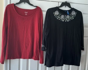 Lot of 2 Karen Scott & Relaxed by Charter Club, Black Embroidered, Red  Size XL - Picture 1 of 7