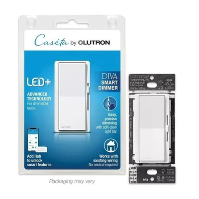 Interruptor atenuador inteligente Lutron Diva para iluminación inteligente Caseta (DVRF-6L-WH-R) - blanco Foto 1 de 4