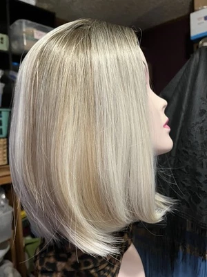 Peluca sintética ombre 13" platino marrón mezcla raíces oscuras clásica gorra adj nueva con etiquetas Foto 1 de 4