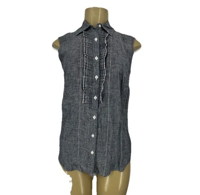 Женская рубашка 346 Brooks Brothers размер 2 на пуговицах без рукавов льняная с оборками V12 - Изображение 1 из 4