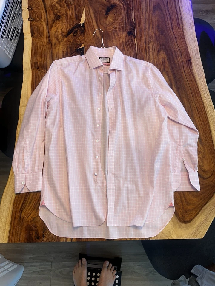 Thomas Rosa Hombre Rosa Cuadros Ajuste Clásico 16” Cuello (41cm) – Edición Limitada Foto 1 de 3