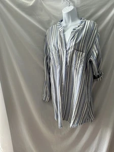 Cloth & Stone blau & weiß gestreiftes Langarmkleid mit Knopfleiste und Rolllaschen, - Bild 1 von 5