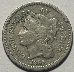 1865 Three Cent Nickel — Circulated - Picture 1 of 3