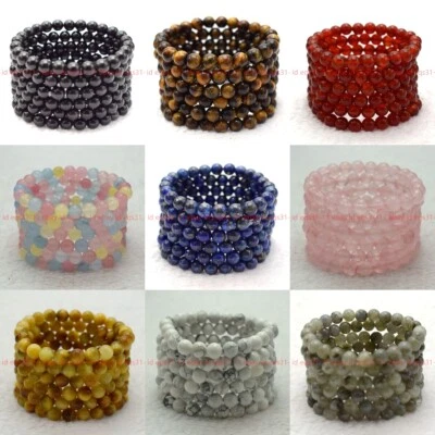 Venta al por mayor 6 piezas pulsera elástica de cristal de piedras preciosas multicolores naturales de 6 mm 7,5" Foto 1 de 4