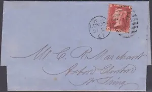 1864-79 SG43 1d RED PL.92 (AG) LONDON '11' DUBUS ON COVER TO TRING - Picture 1 of 5