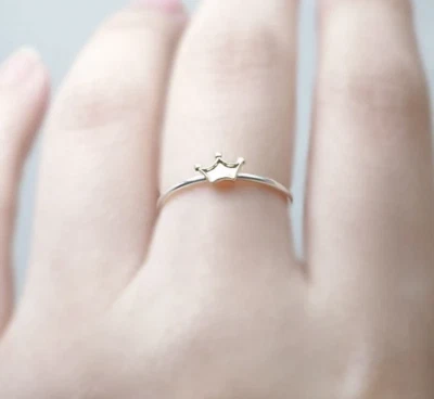 Real 10K Multi Tone Gold Cute Tiny Tiara Design Women's Ring Band - Image 1 of 4