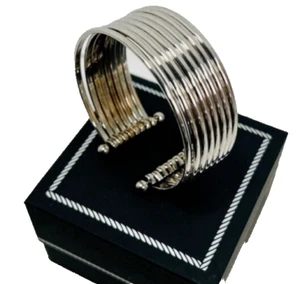 Silver Plated 8 Stacked Cuff  1" Wide 7" Open Banded Bracelet Bangle - Picture 1 of 12