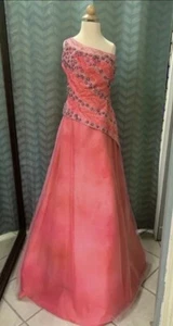 Vestido de Noche Formal Talla 2 Coral Con Cuentas Un Hombro Baile de graduación Regreso a Casa - Imagen 1 de 5