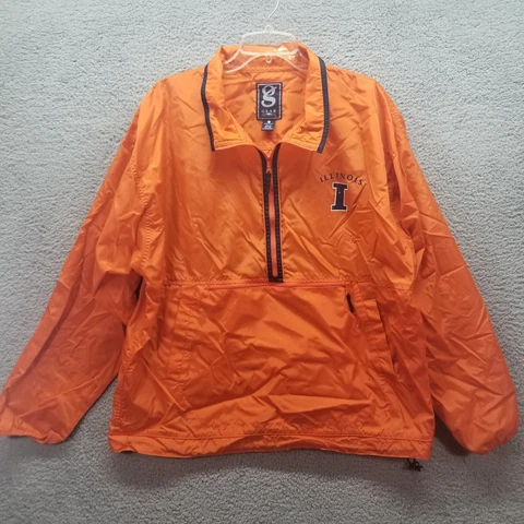 Illinois Fighting Illini Mens Jacket Large Orange Blue Windbreaker 1/2 Zip NCAA Cover