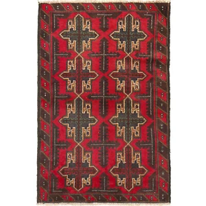 Hand Knotted Pure Wool Traditional Red Tribal Oriental Carpet 2.9x4.5ft w13751 - Picture 1 of 6