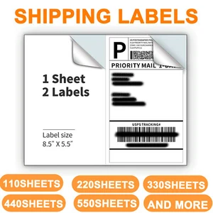 220-8800 etiquetas de envío 8,5"" x 5,5"" medias hojas autoadhesivas en blanco 2 por hoja - Imagen 1 de 22