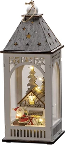 Lanterna a LED in Legno Con Casa, Timer 6 Ore, 8 Diodi a Luce Bianca Calda, Funz - Foto 1 di 12