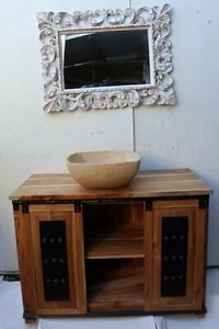 Mobile bagno o porta TV in Teak massello cm 100x45x75h con metallo ante scorrevo - Imagen 1 de 6