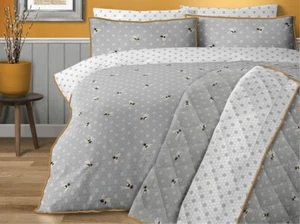 Biene Design gesteppte Bettwäsche in grau 230cm x 260cm baumwollreich - Bild 1 von 2