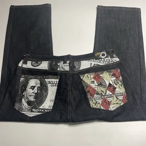 Jeans hip hop larghi ricamati Benjamin Money vintage Y2K EXA Unltd 42x31 - Foto 1 di 13