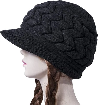 Sombrero Tejido Invierno Ala Gorro Sombreros Mujeres Slouchy Gorro Gorra Visera Cálido Newsboy Foto 1 de 4