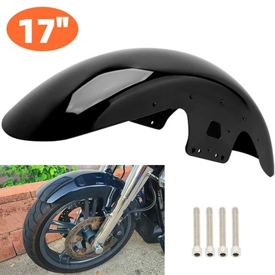 17" Vivid Black Front Fender For Harley Touring Street CVO Road Glide Road King Foto 1 de 4